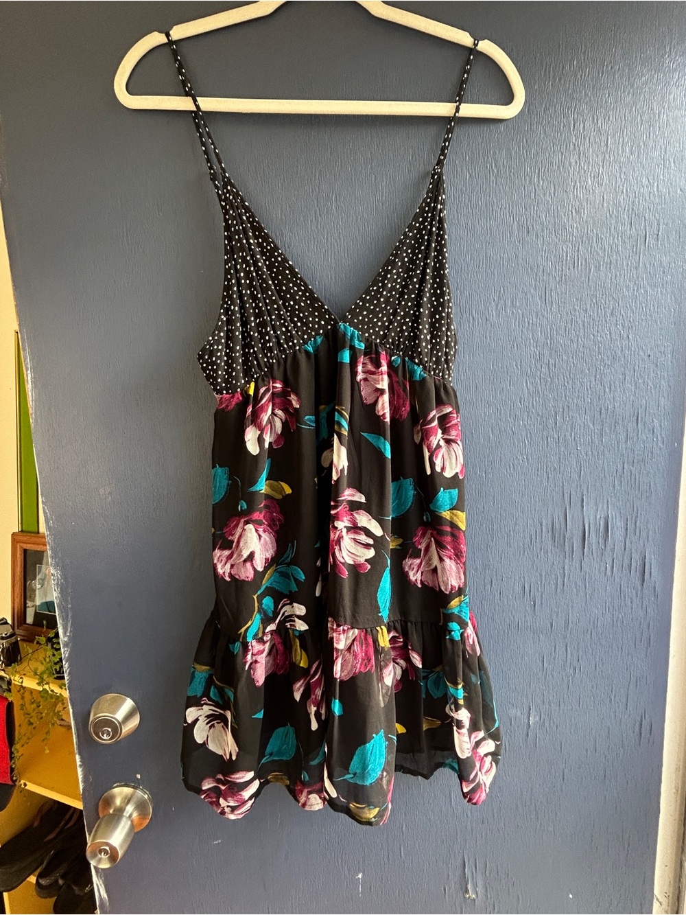 Forever 21 Black Floral Spaghetti Strap Mini Dress